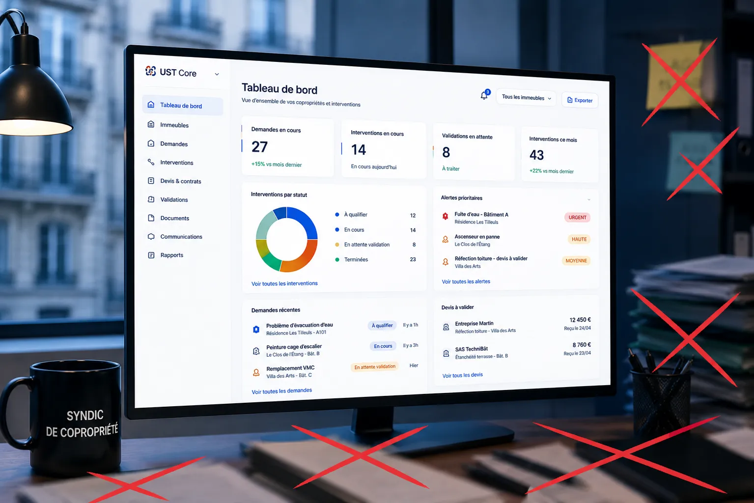 Interface de démonstration d'un tableau de bord métier